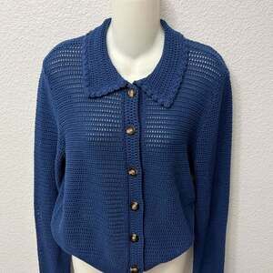 Ann Taylor Crochet Cardigan in Navy Blue- Size M